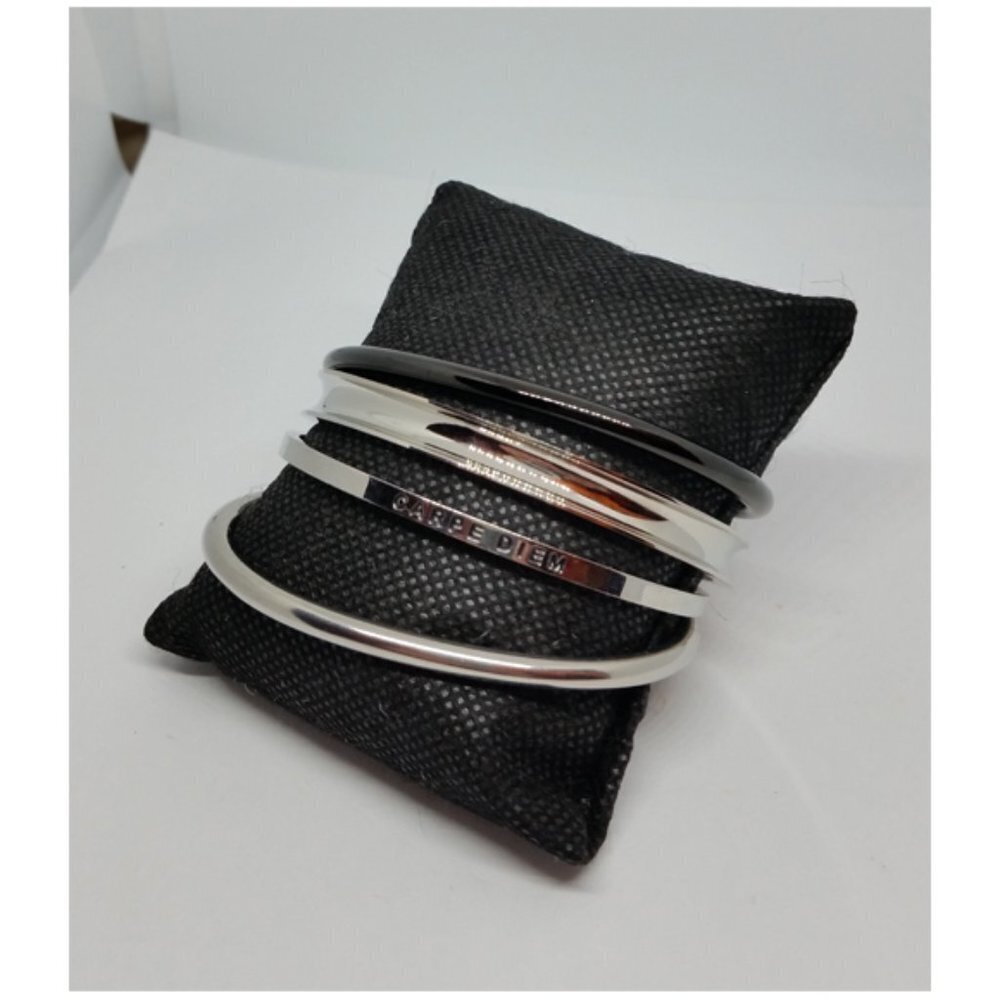 BUNDLE lot 4 trendy cuff bracelets stainless steel silver tone and black 7-7.25